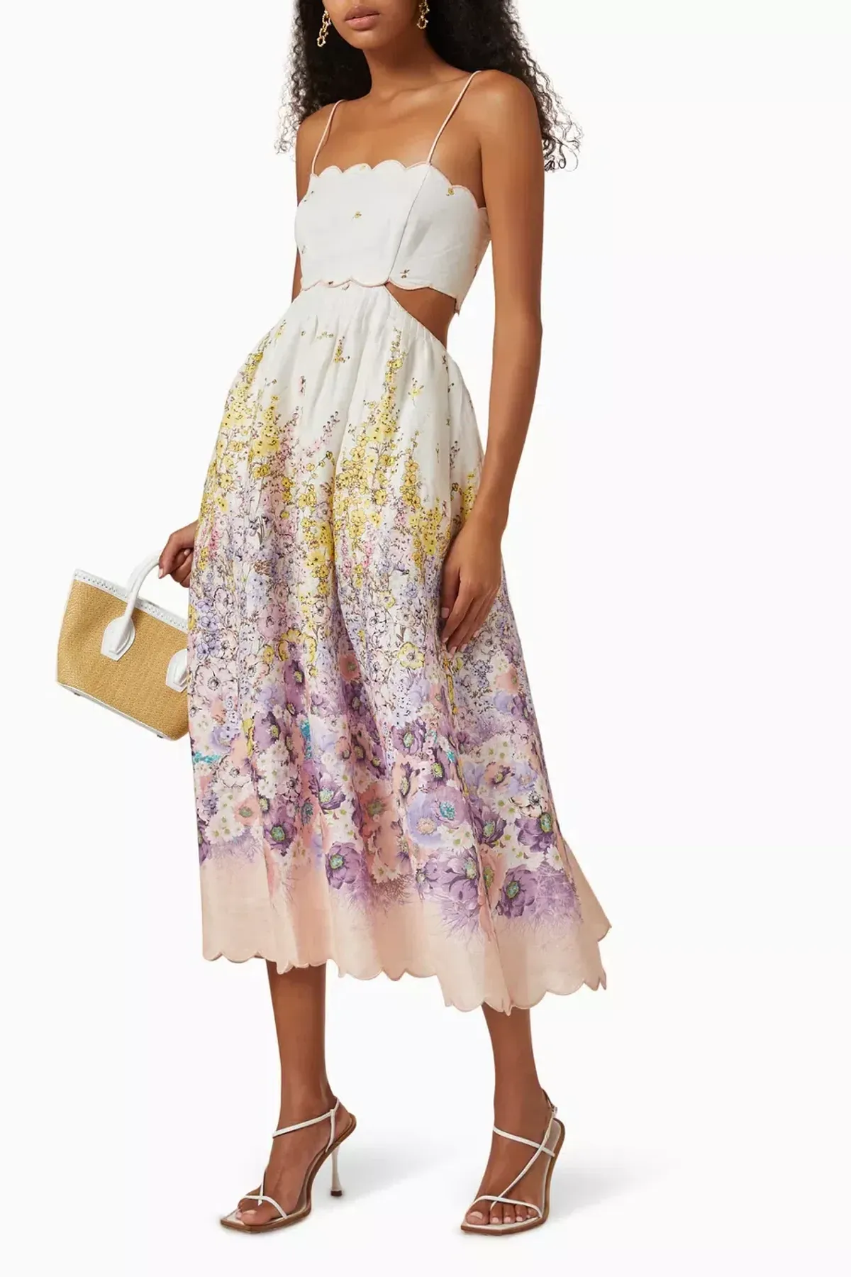 ZIMMERMANN JUDE SCALLOP MIDI DRESS PEACH GRADIENT FLORAL SIZE 2 / AU 12 - Image 2