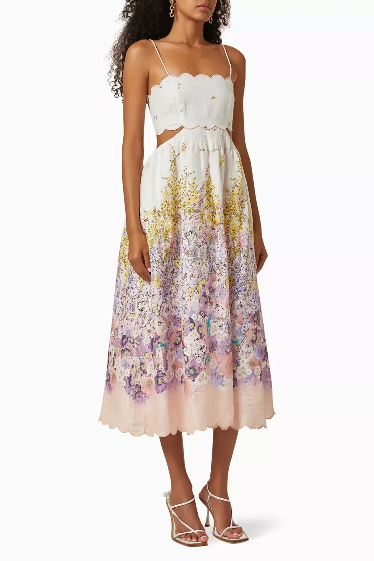 ZIMMERMANN JUDE SCALLOP MIDI DRESS PEACH GRADIENT FLORAL SIZE 2 / AU 12 - Image 1