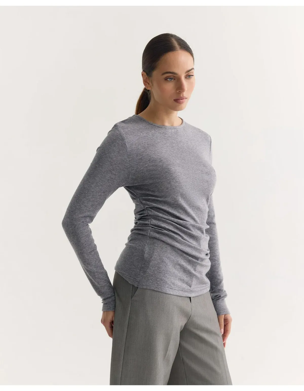 Oxford Lucy Fine Wool Knit Top Grey Size 8 - Image 4
