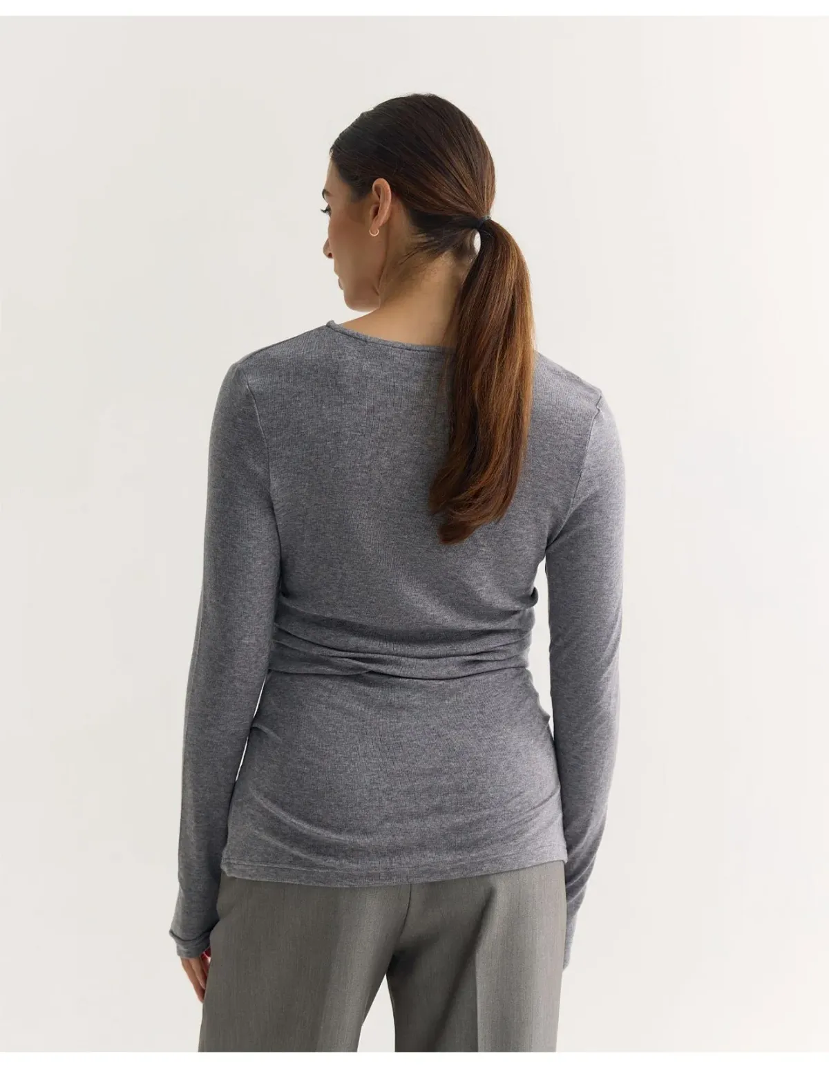 Oxford Lucy Fine Wool Knit Top Grey Size 8 - Image 3