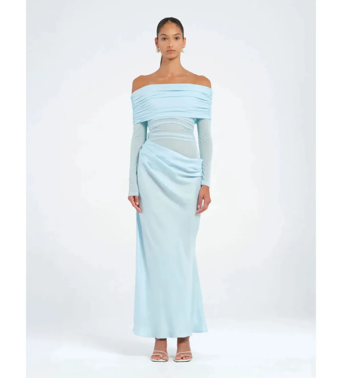 Benni Yasmin Off Shoulder Maxi Dress in Baby Blue Size AU10 - Image 1