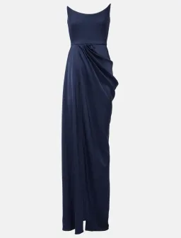 Alex Perry Draped Satin Bustier Maxi Gown in Navy Size AU 8 for rent on The Volte - image 5