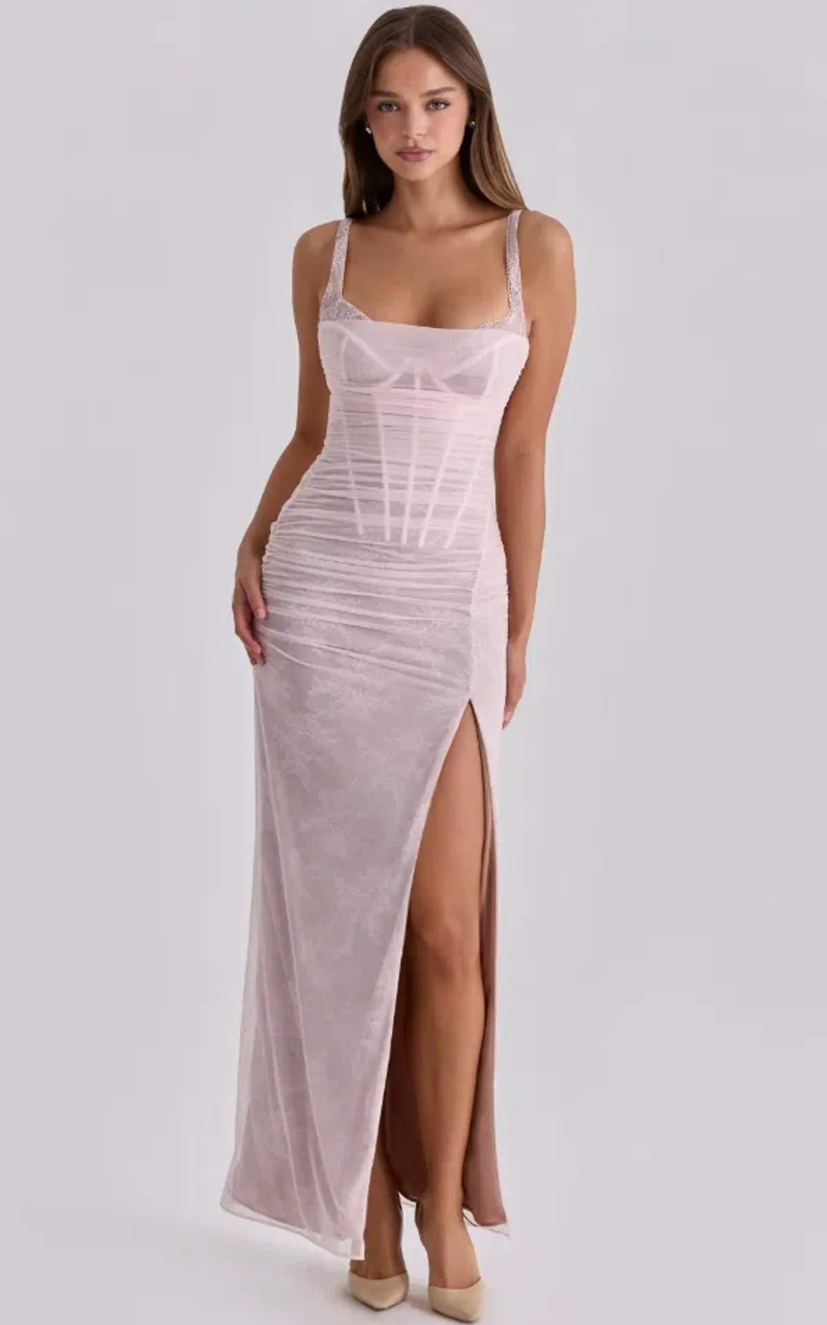 House of CB Lini baby pink lace mesh maxi dress Regular Cup Size L - Image 1