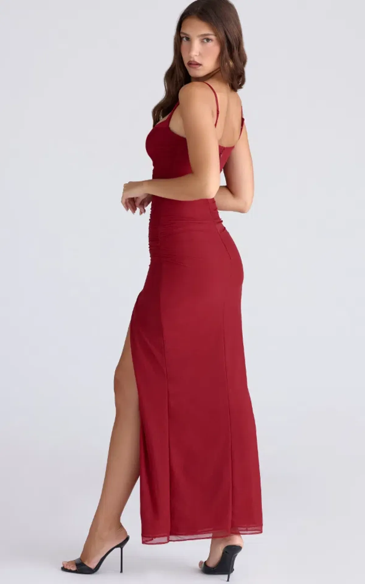 House of CB Lini deep red stretch mesh corset maxi dress Regular Cup Size M - Image 2