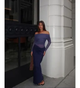Benni Yasmin Off Shoulder Maxi Dress in Navy Blue Size AU6 for rent on The Volte - image 3