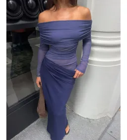 Benni Yasmin Off Shoulder Maxi Dress in Navy Blue Size AU8 for rent on The Volte - image 2