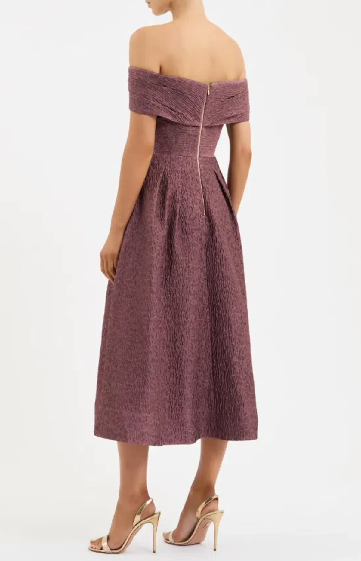 Rebecca Vallance Adalyn Off The Shoulder Midi Dress Mauve Size 12 - Image 2