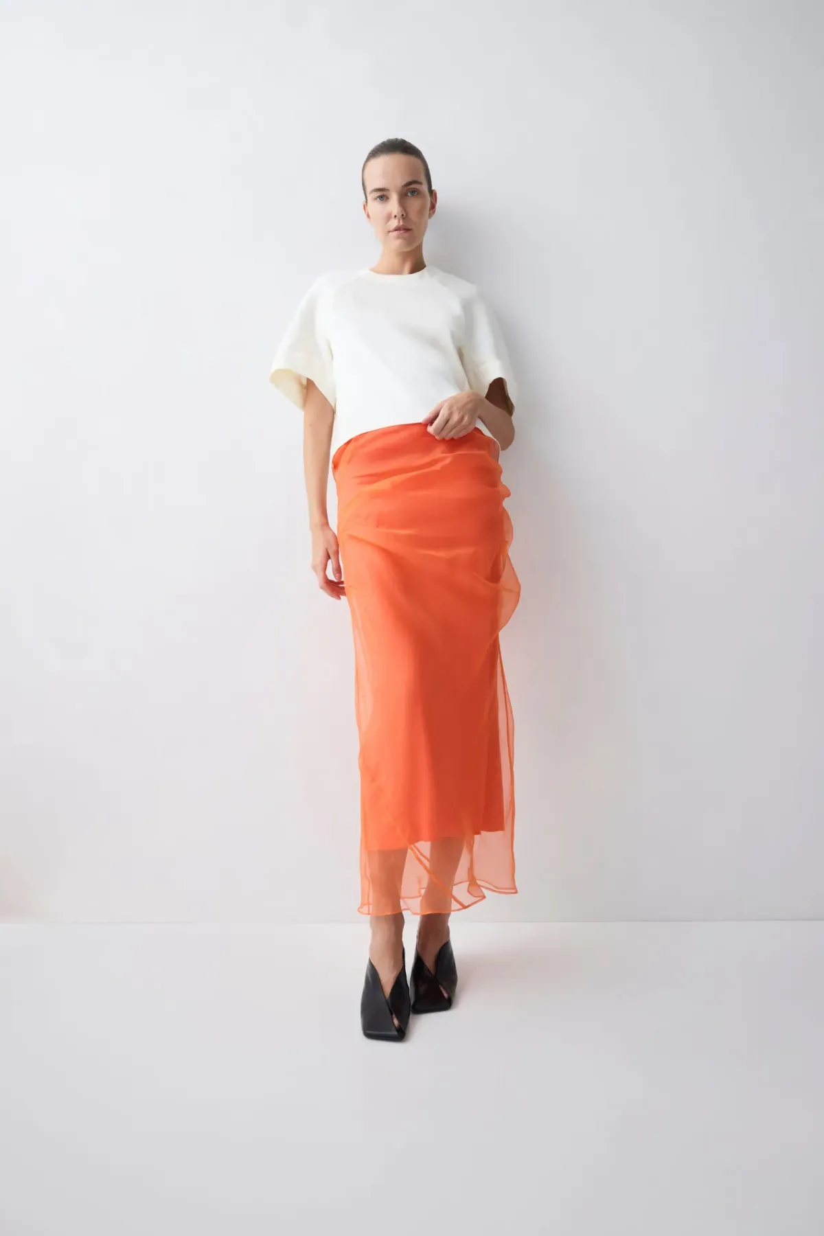 Bianca Spender Mandarin Organza Emulate Skirt Orange Size 12 - Image 1