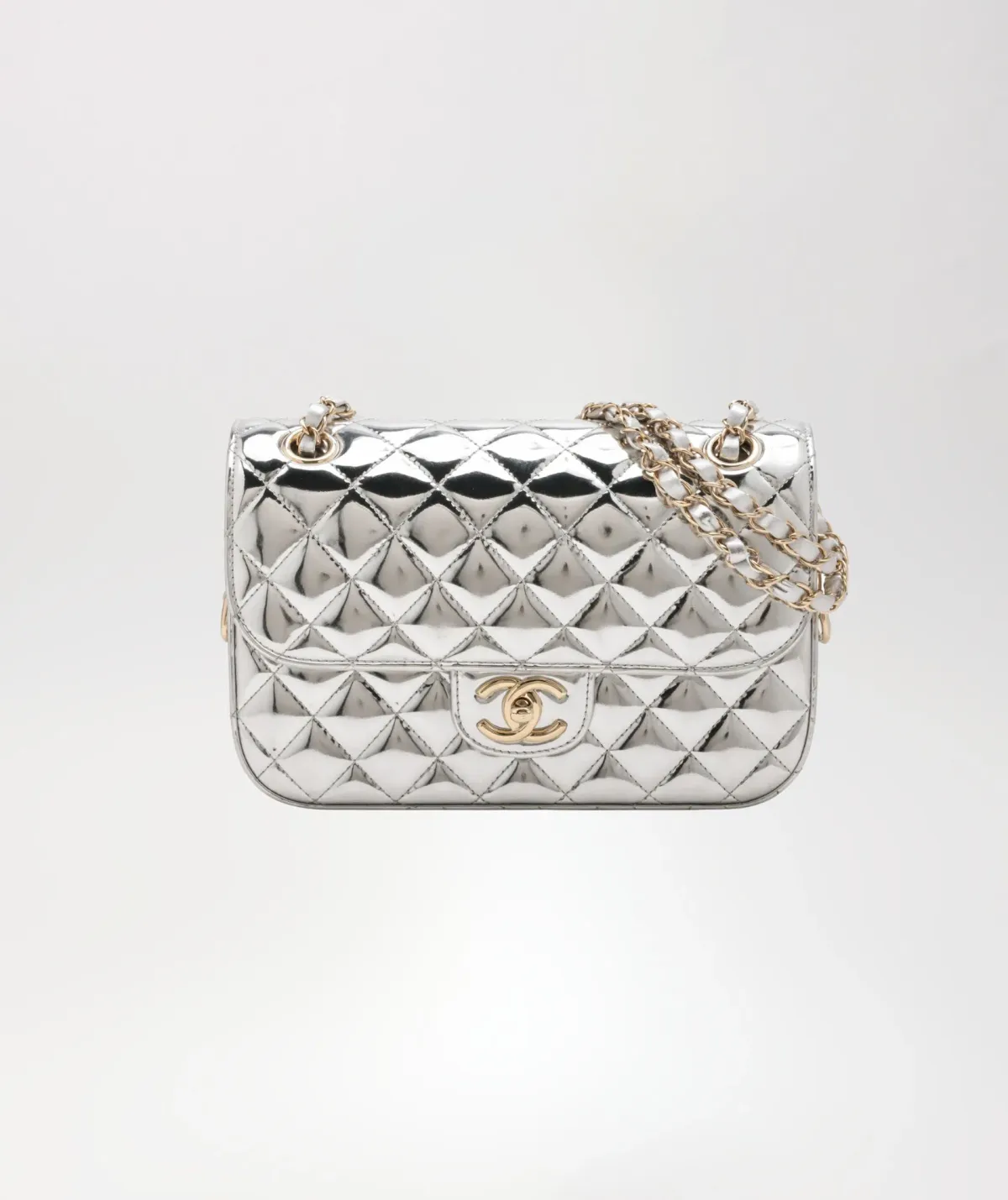 Chanel Silver Mini Flap Handbag - Image 1