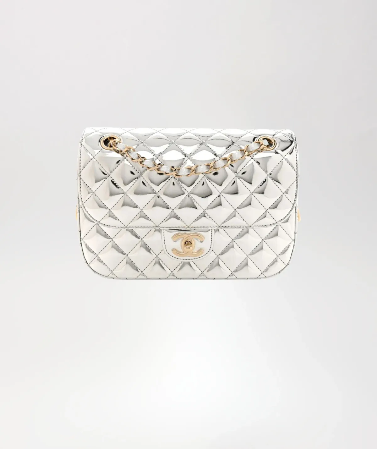Chanel Silver Mini Flap Handbag - Image 3