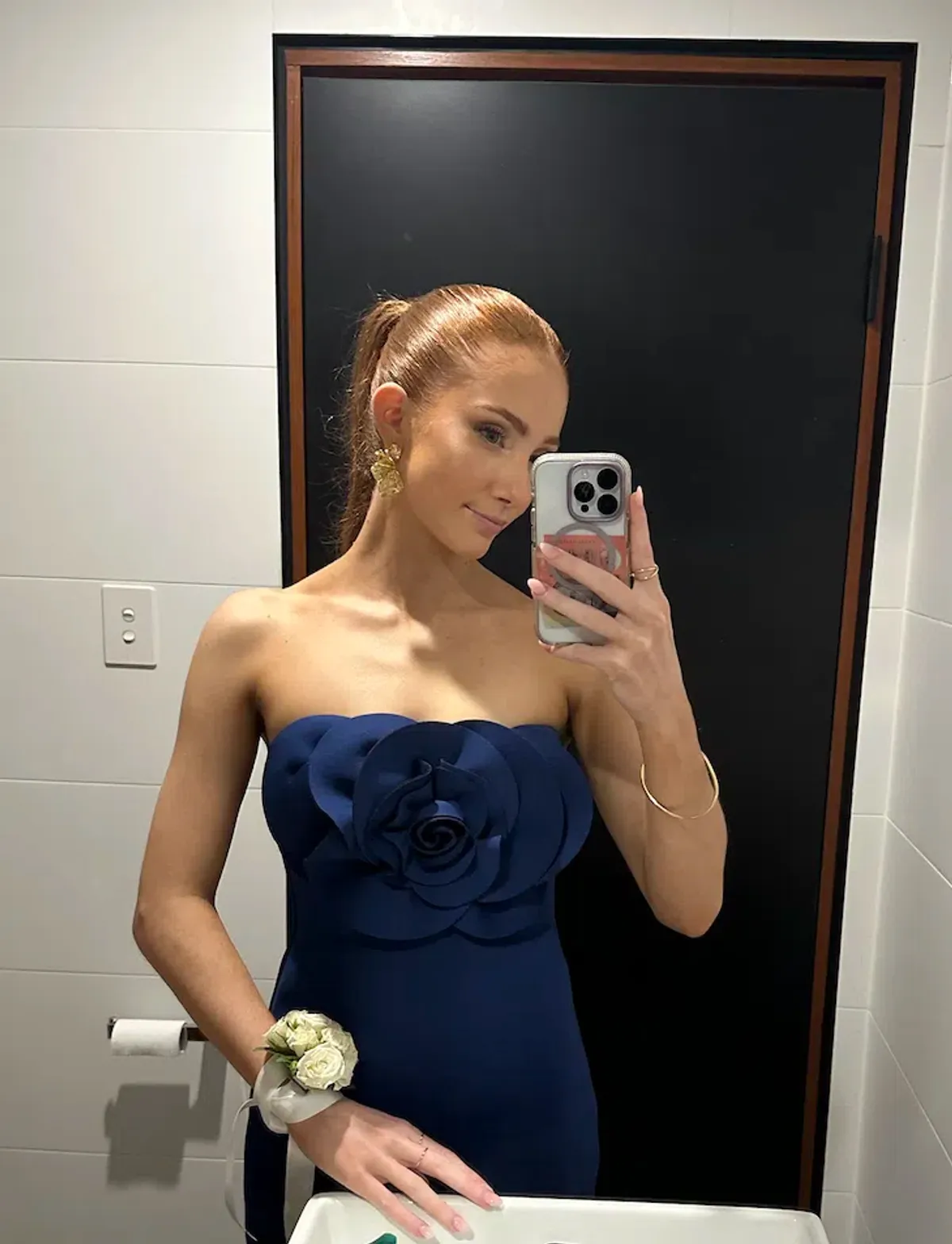 Badgley Mischka Rosette Dress Navy (Altered) - Image 3