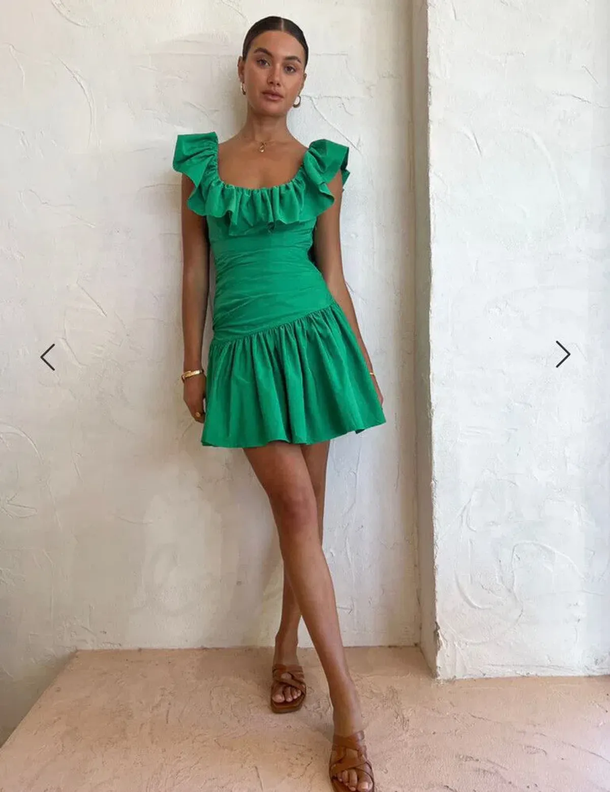 Alemais doira ruffle dress mini green size 6 - Image 3