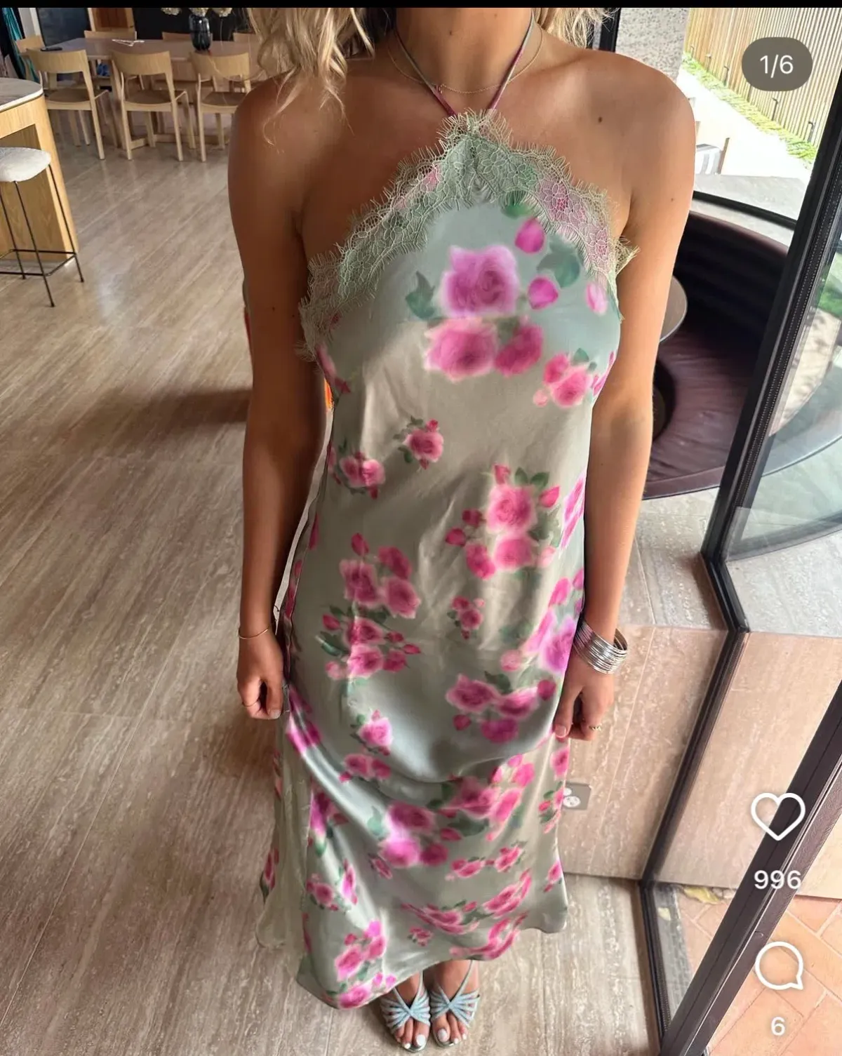 WeWoreWhat Lace Halter Maxi Dress in Sage - Image 1