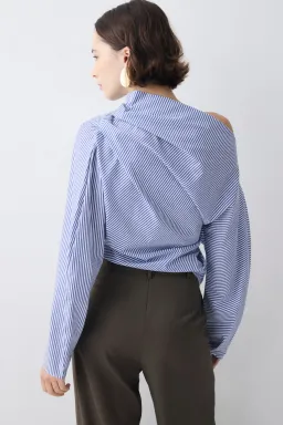 Bianca Spender Navy Stripe Cotton Long Sleeve Blouse M for rent on The Volte - image 4