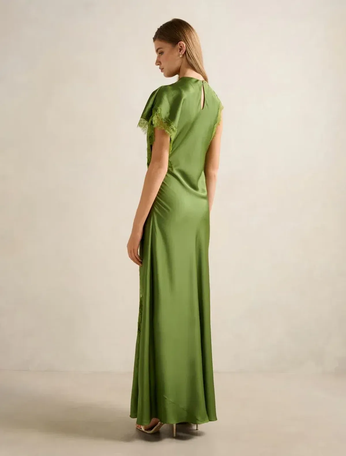 Forever New Kody Satin Lace Dress size 20 Asymmetric Green - Image 2