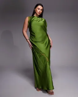 Forever New Kody Satin Lace Dress size 20 Asymmetric Green for rent on The Volte - image 4