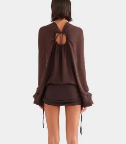 Venroy Twisted Bodice Silk Mini Dress in Dark Chocolate Brown Size XS / AU 6 for rent on The Volte - image 6