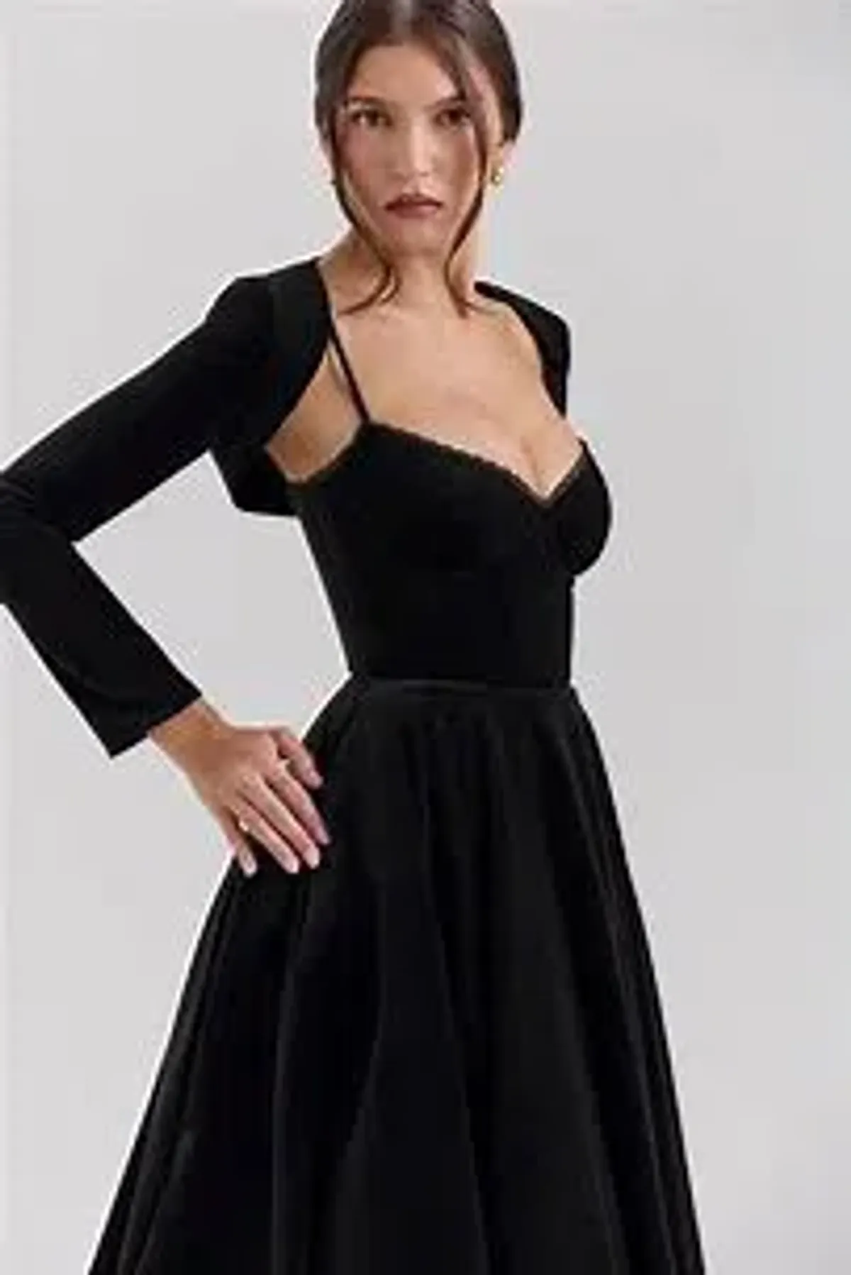 House of CB - Mademoiselle Black Velvet Tulle Midi Dress + Bolero - Image 4