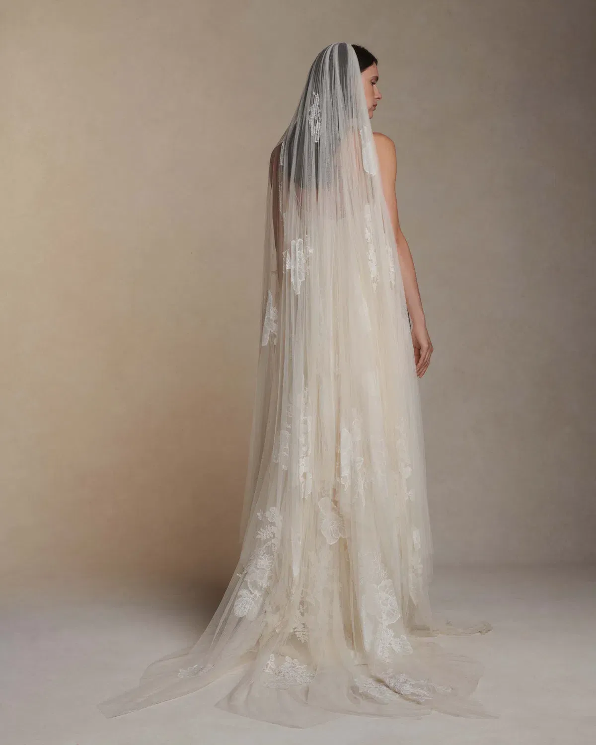 Danielle Frankel Pleated Lace Applique Veil Floor Length - Image 1