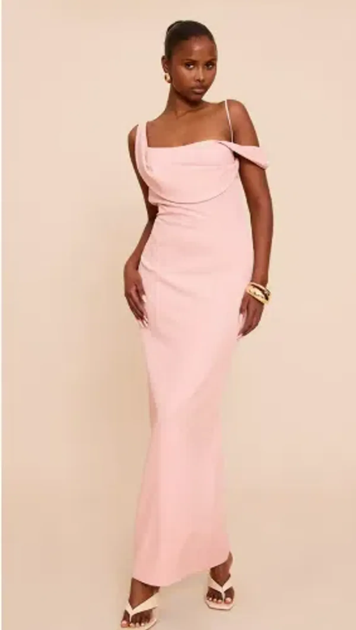 Pale Pink Woven Square Neck Maxi Dress - Pretty little things- Size 12 - Image 1