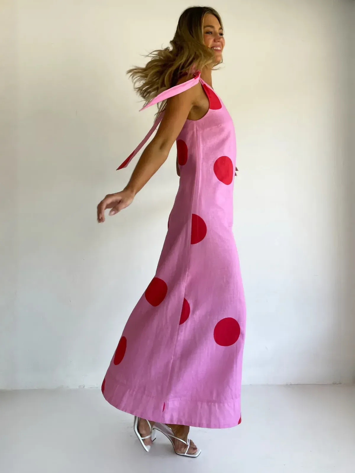 By Nicola Sorrento Maxi Dress Pink/Red Polka / Size 14 - Image 4