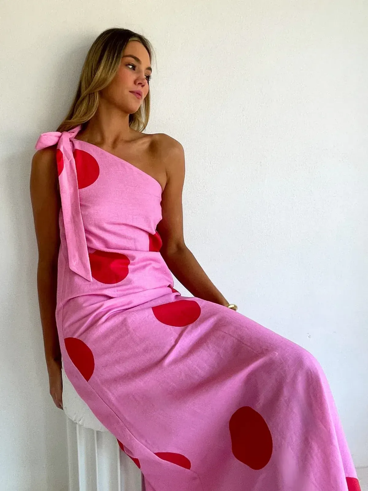 By Nicola Sorrento Maxi Dress Pink/Red Polka / Size 14 - Image 1