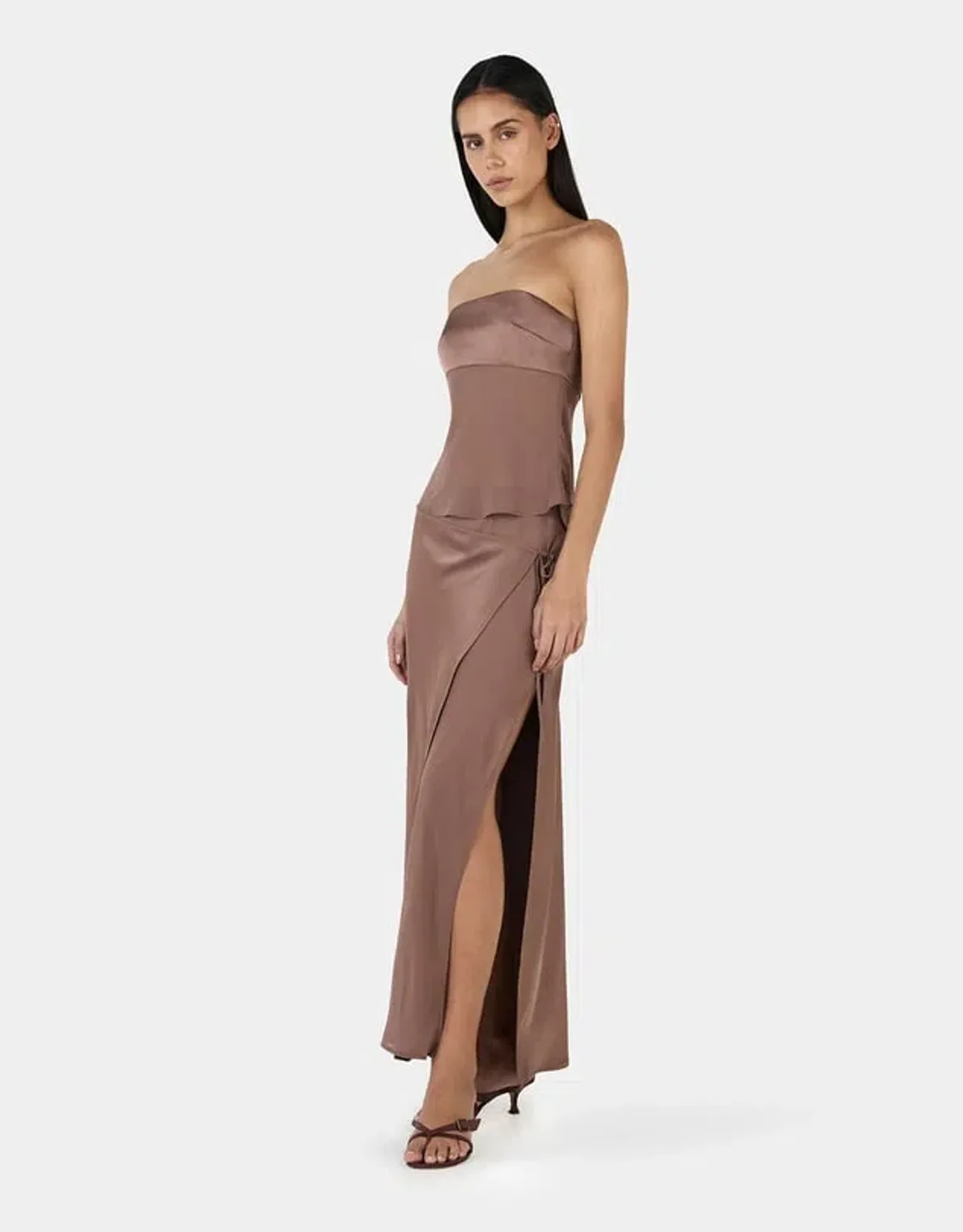 OWNLEY - Ricky Midi Skirt & Patrice strapless top , Brown Size 6 (XS) - Image 2
