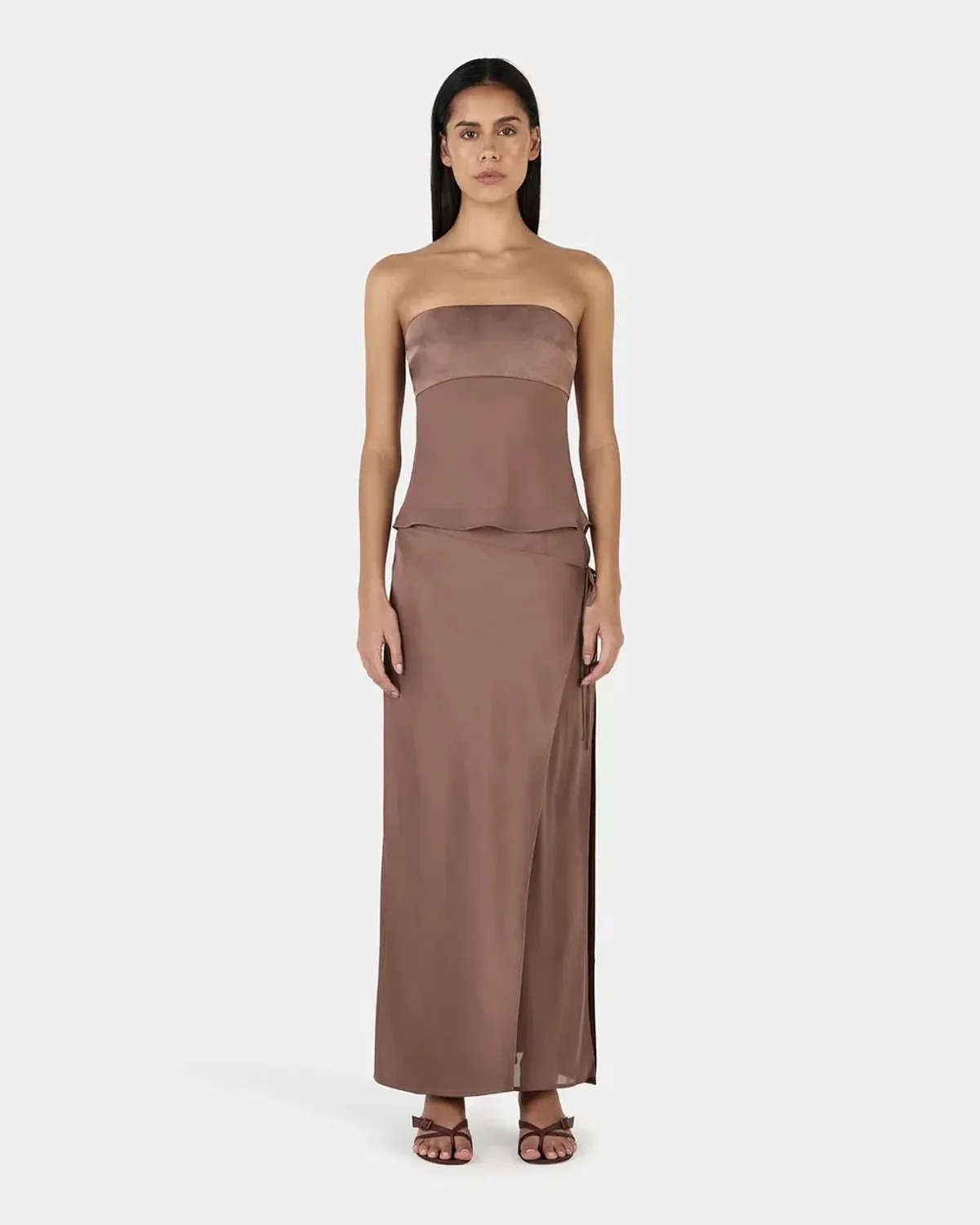 OWNLEY - Ricky Midi Skirt & Patrice strapless top , Brown Size 6 (XS) - Image 1