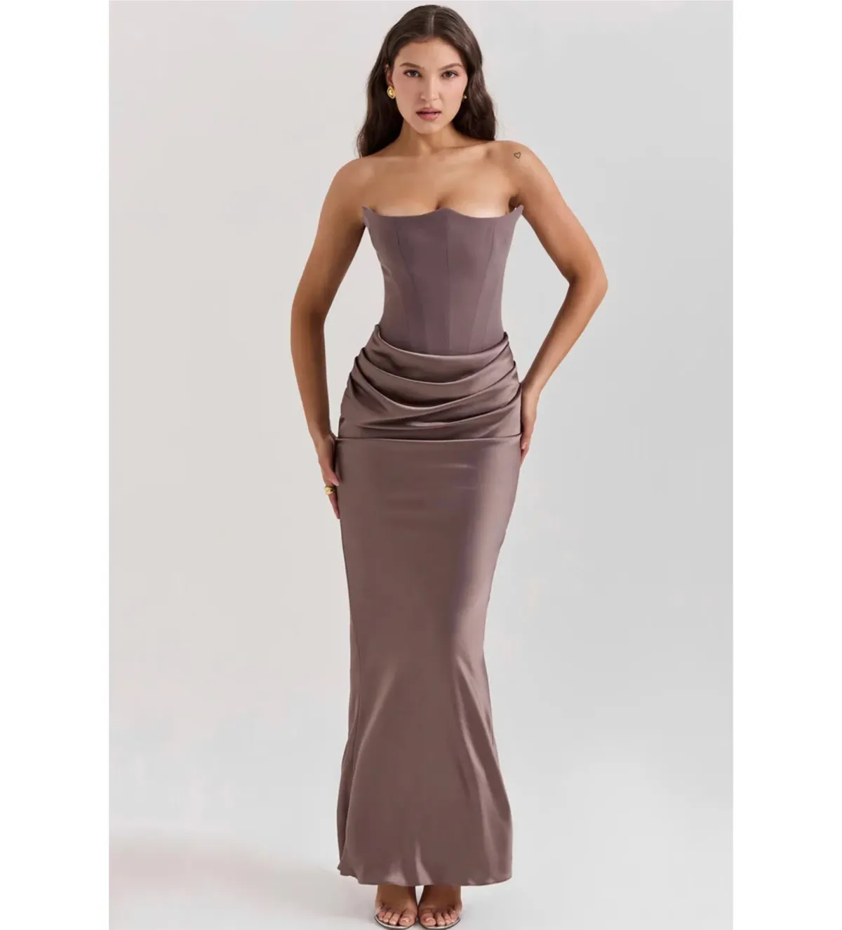 House of CB Persephone Strapless Corset Maxi Dress in Smoke Size M/AU10 - Image 1