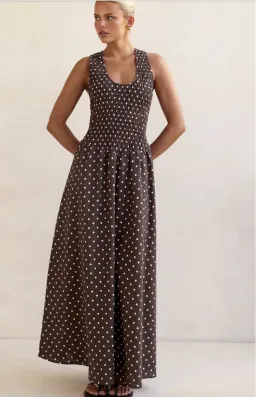 Runway Scout Annalee Maxi Dress (Chocolate Polka Dota) Size XS (6) for rent on The Volte - image 1