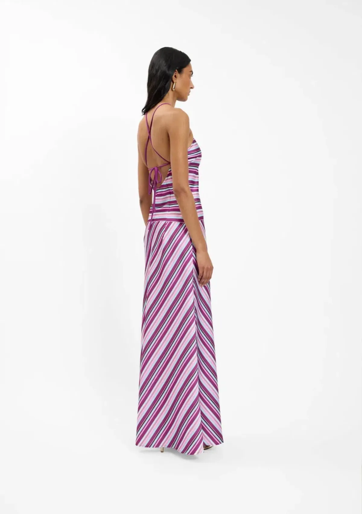 WITH HARPER LU - HALTER MAXI DRESS | VIOLET STRIPE | XL - Image 3