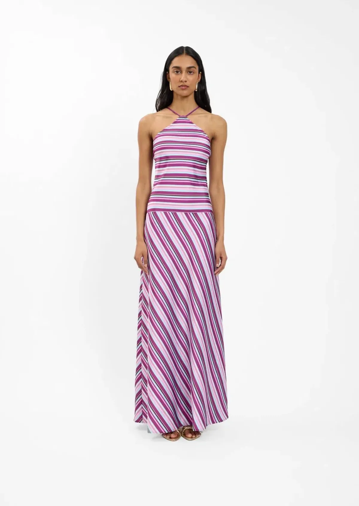 WITH HARPER LU - HALTER MAXI DRESS | VIOLET STRIPE | XL - Image 1