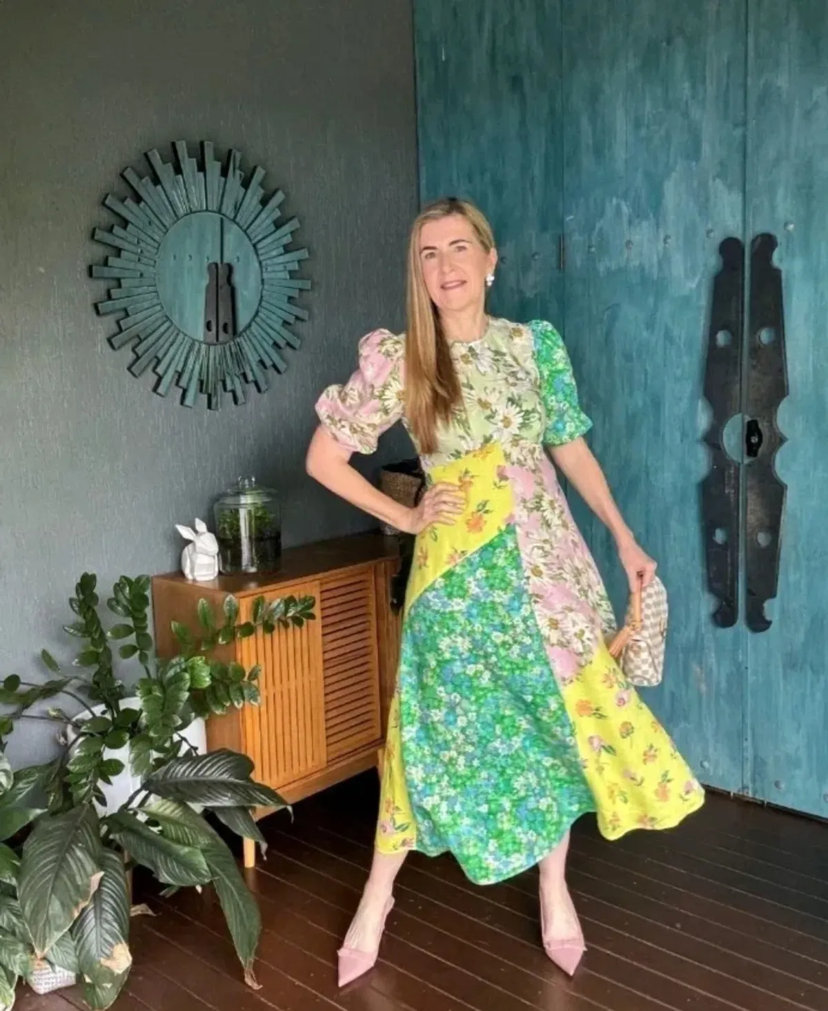 Alemais Kenzie Puff Sleeve Midi Dress in Multi Floral Size 16 - Image 1