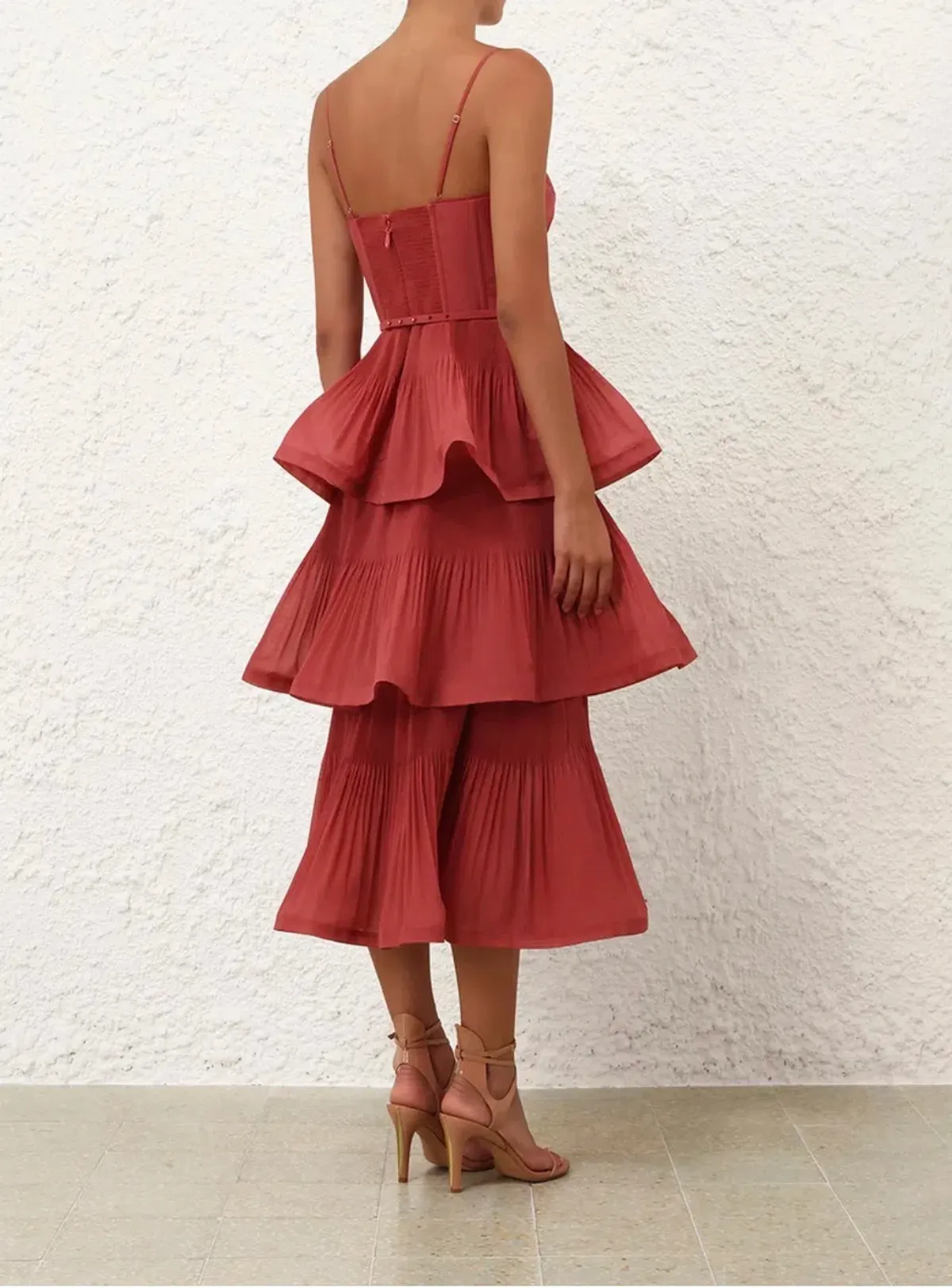 Zimmerman PLEATED TIERED MIDI DRESS size 0/Au 8 - Image 2