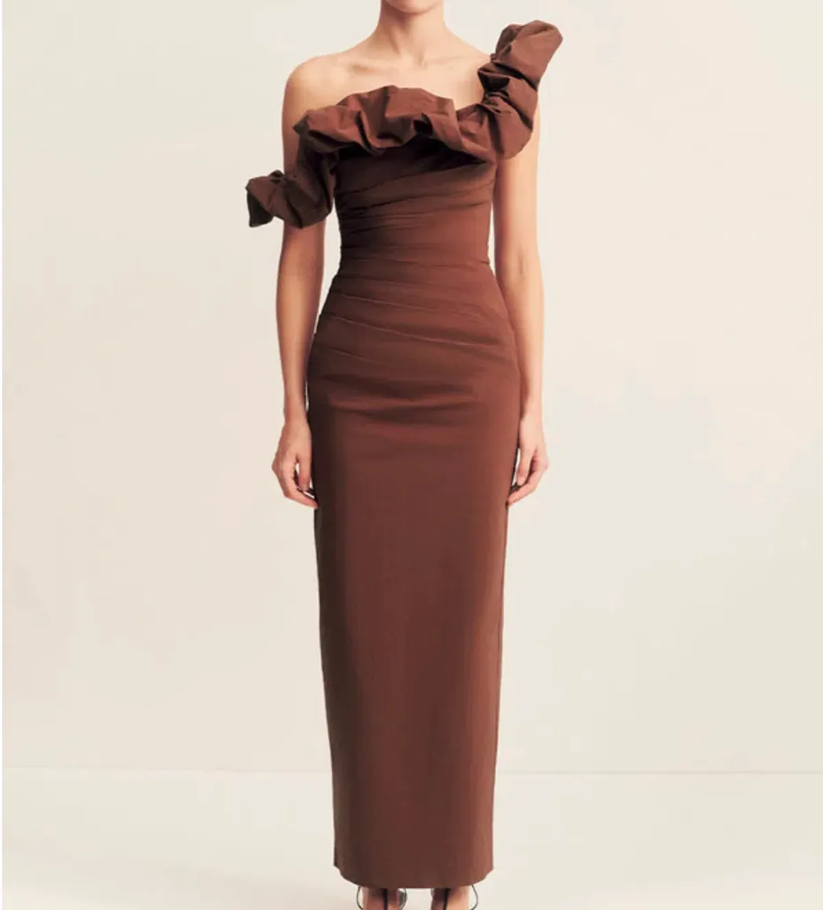 Shona Joy Campbell Ruffle Draped Maxi Dress - Espresso - Image 1