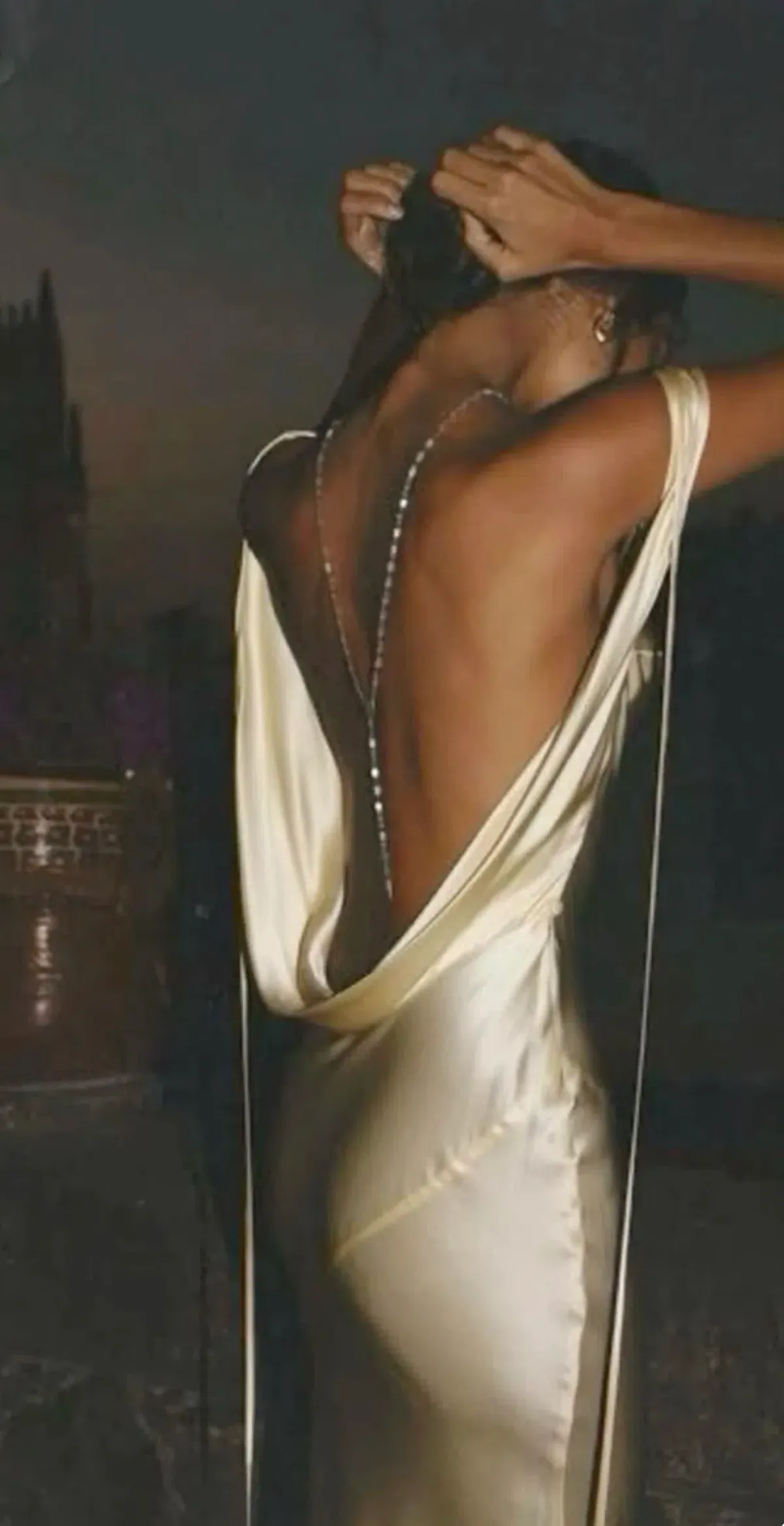Mirror Palais Plunging Back Cowl Dress in butter XS - Image 2