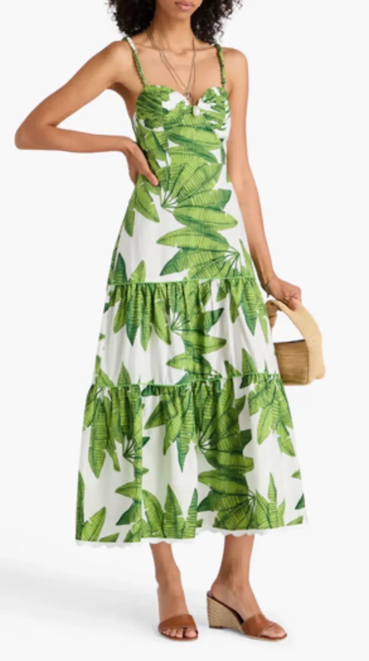 Farm Rio Palm Fan Off-White Midi Dress XS - Image 1