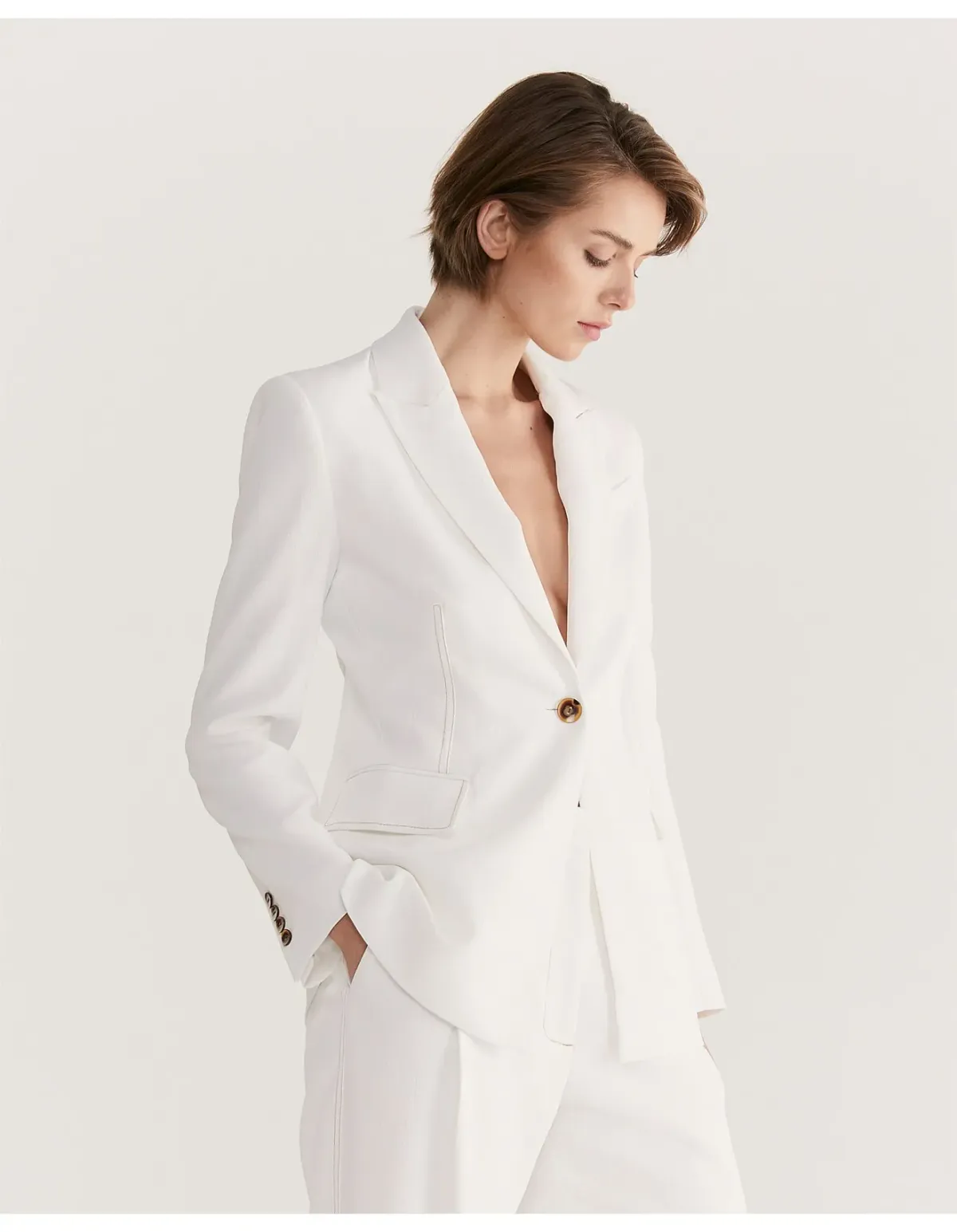 Saba Dharma Stitch Detail Blazer Beige Size 14 - Image 3