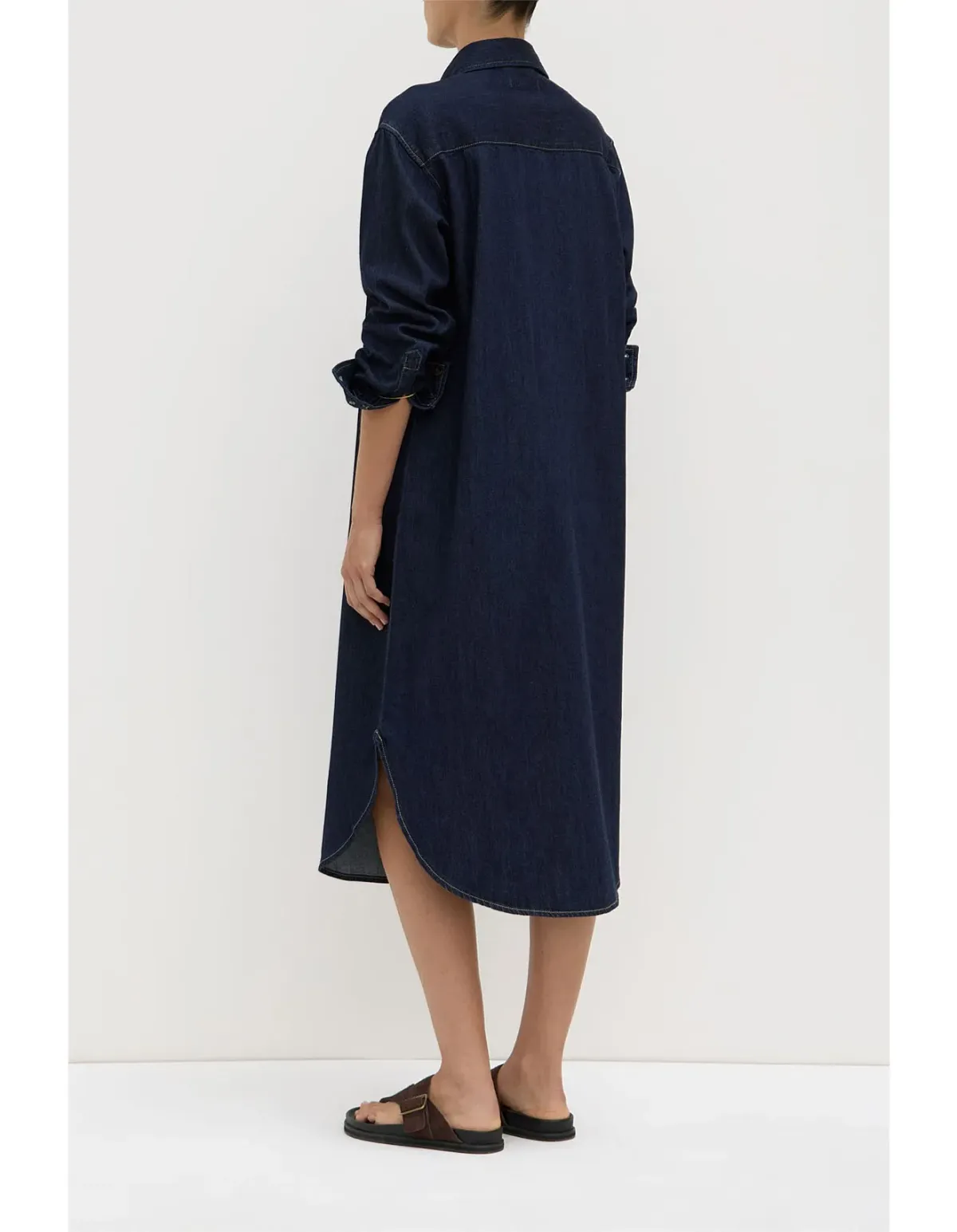 Assembly Label Kiera Recycled Midi Shirt Dress Deep Indigo Denim Size 10 - Image 5