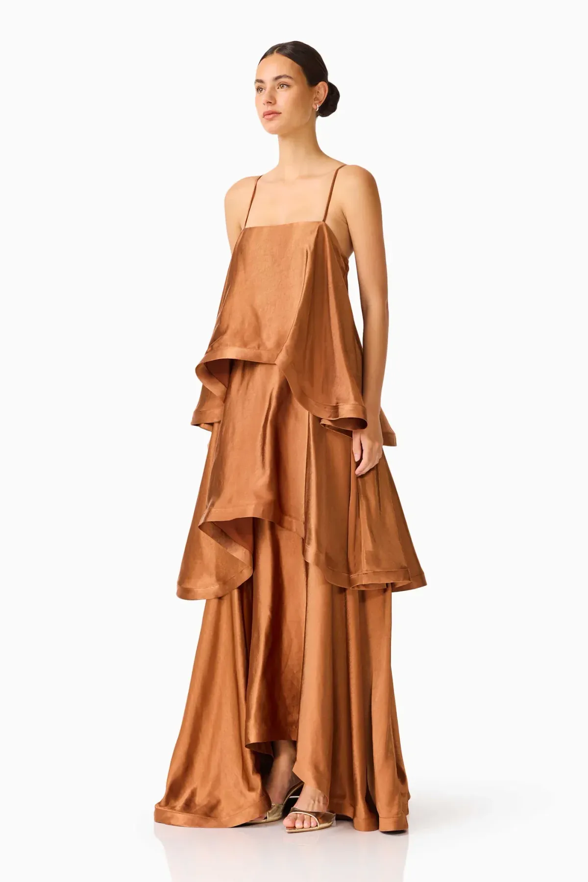 Elliatt Tilly Tiered Maxi Dress size M / 10 Toffee Brown - Image 3