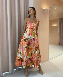✨ ACLER Tate Midi Dress Size AU 12 / US 8 - Pink Bouquet Floral Linen ✨ for rent on The Volte - image 2