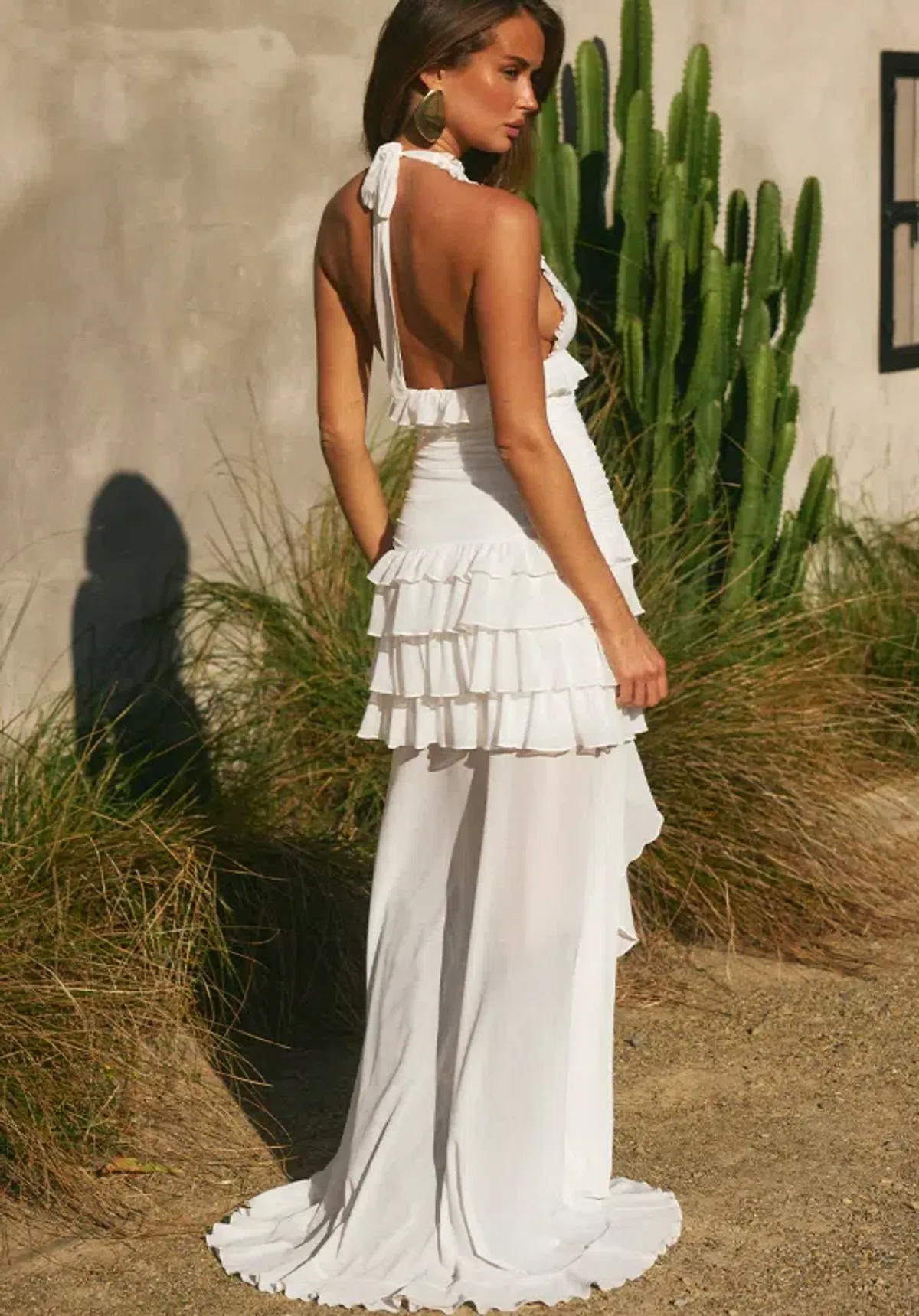 Runaway the Label Annelise V-Neck Ruffle Ivory Maxi Dress Size Small - Image 1