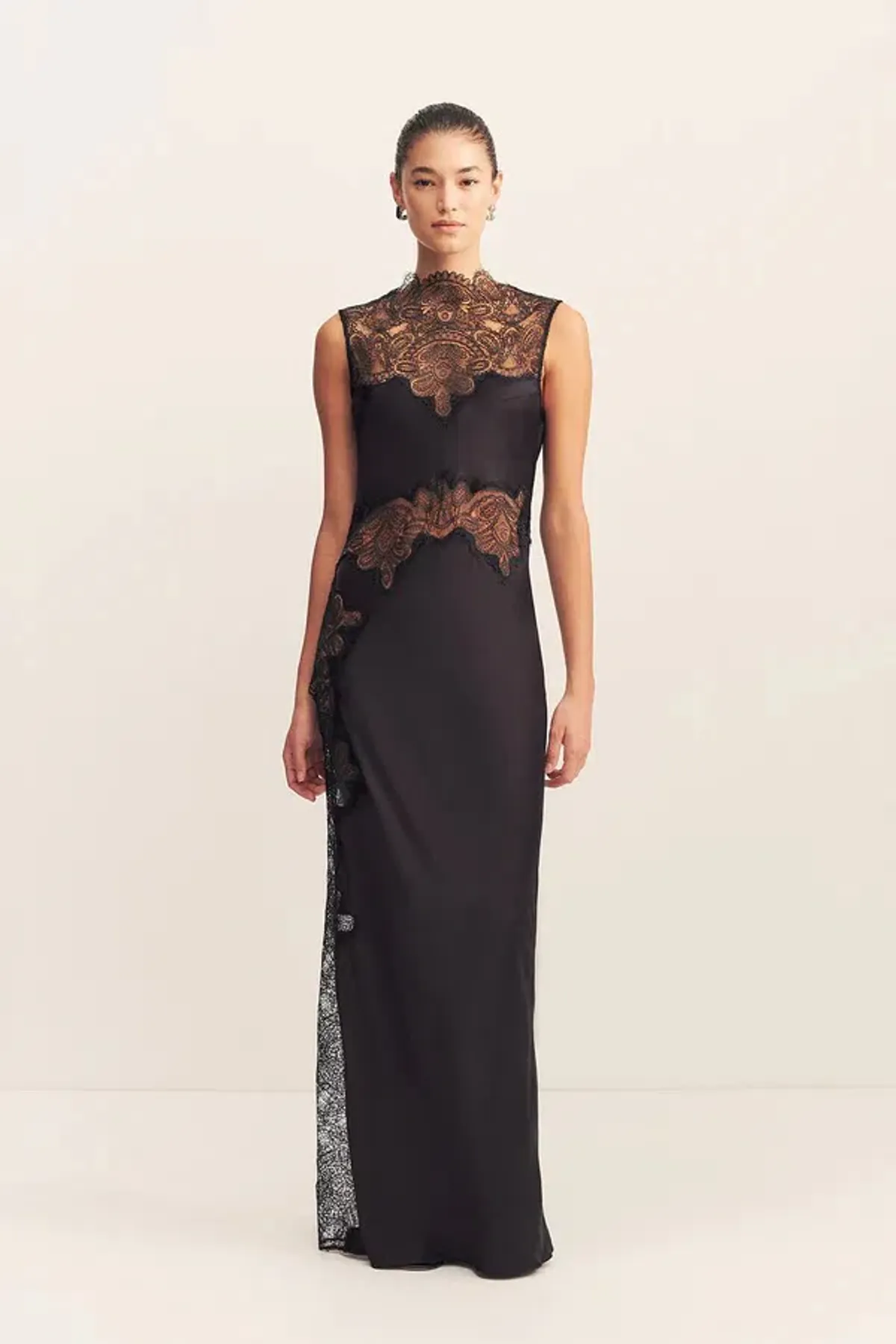 Shona Joy Jamila Lace High Neck Maxi Dress - Black; size 8 - Image 1