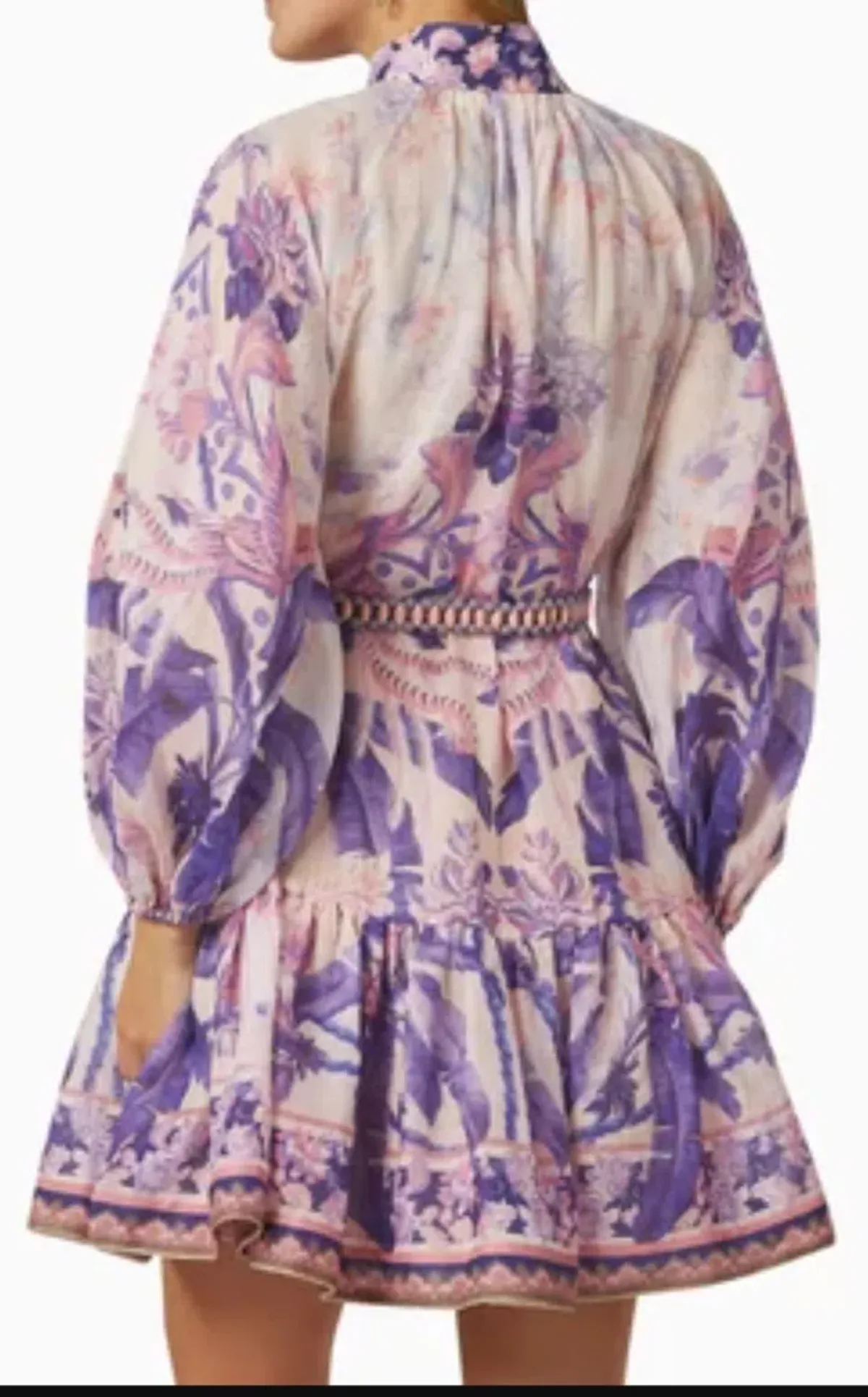 Zimmermann The Lyre Billow Mini Dress in Purple Palm Size 0 AU 8 - Image 3