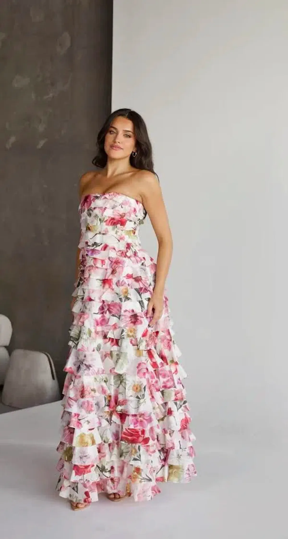 πΈ AJE Fleur Pleated Ruffle Gown β Collage Floral Pink Maxi Dress β Size 10 AU πΈ - Image 7