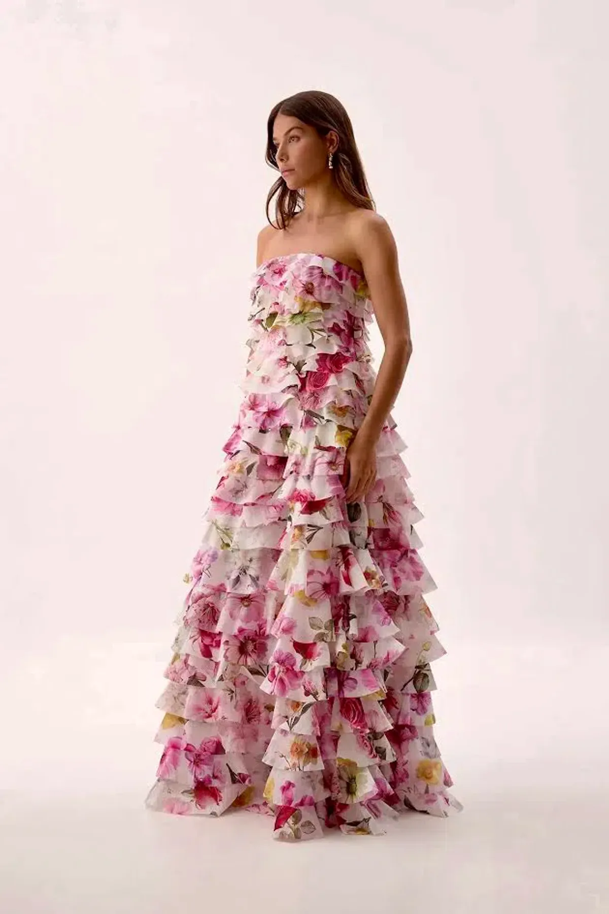 πΈ AJE Fleur Pleated Ruffle Gown β Collage Floral Pink Maxi Dress β Size 10 AU πΈ - Image 2