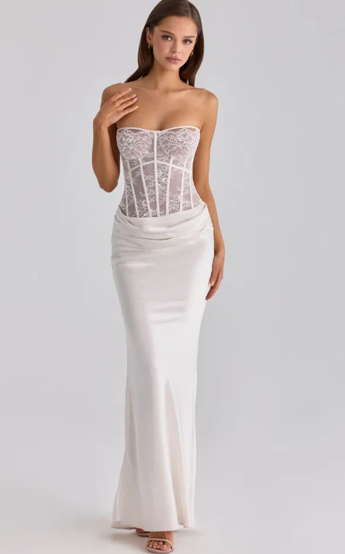House of CB Ayana white lace + satin maxi corset dress Regular Cup Size S - Image 1