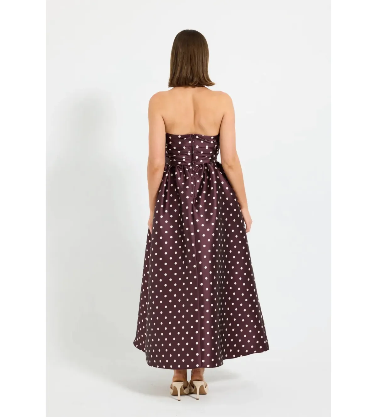 Pasduchas Alistair Strapless Midi Dress Blackberry Spot Size 6 - Image 3