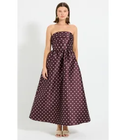 Pasduchas Alistair Strapless Midi Dress Blackberry Spot Size 12 for rent on The Volte - image 1