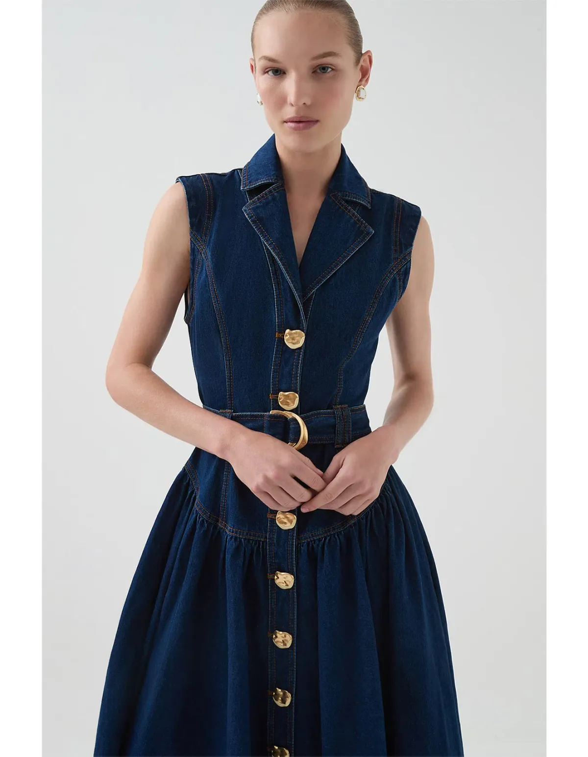 Aje Elena Belted Denim Midi Dress - Image 2
